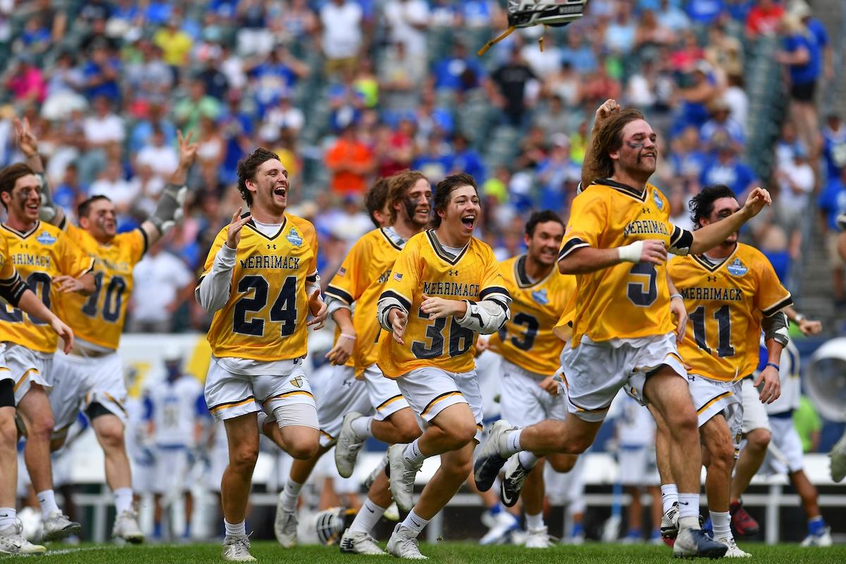 Merrimack celebrates the 2019 DII men's lacrosse championship