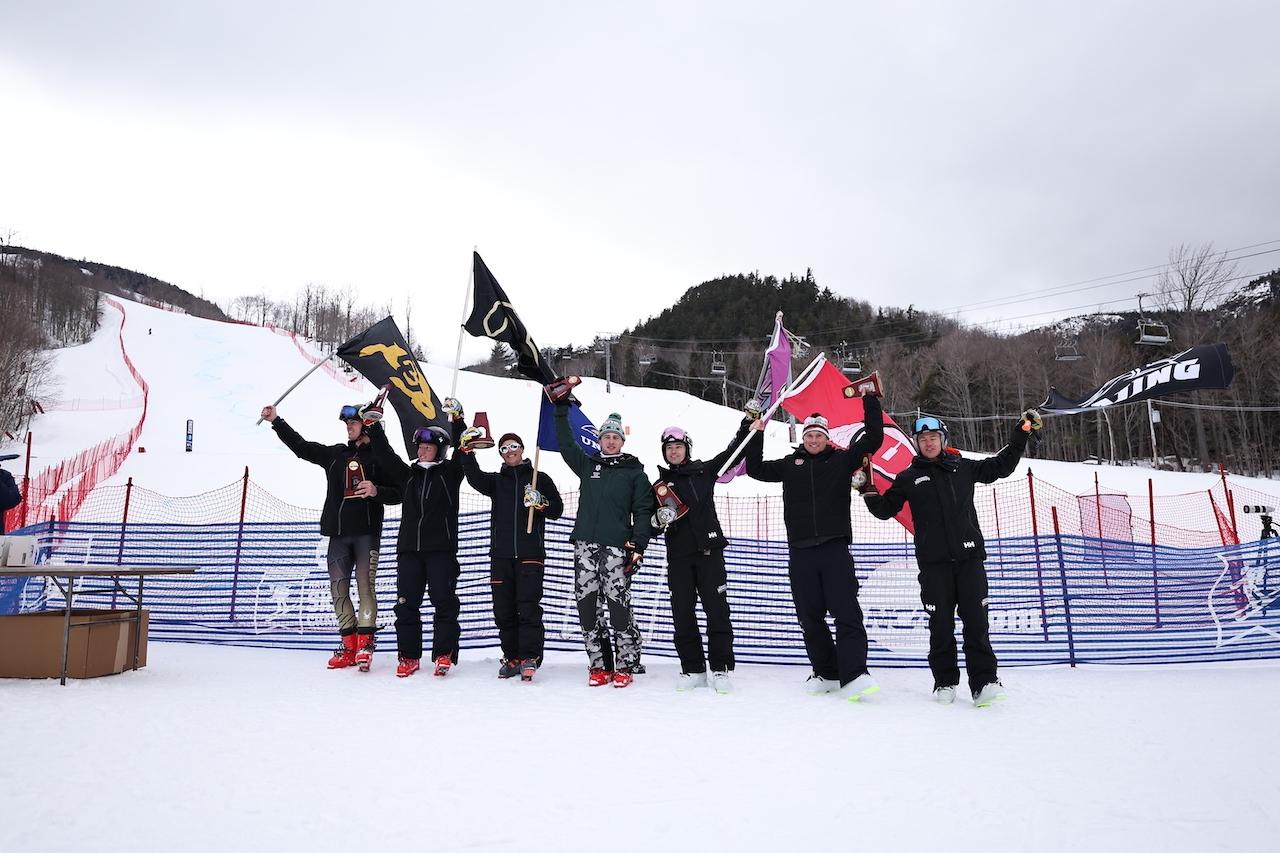 Skiers celebrate after placing in Giant Slalom. 