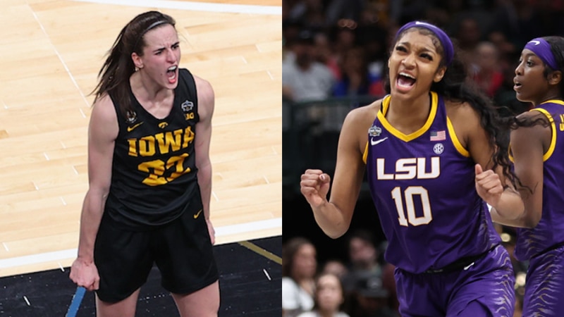 Caitlin Clark (left) and Angel Reese (right) 