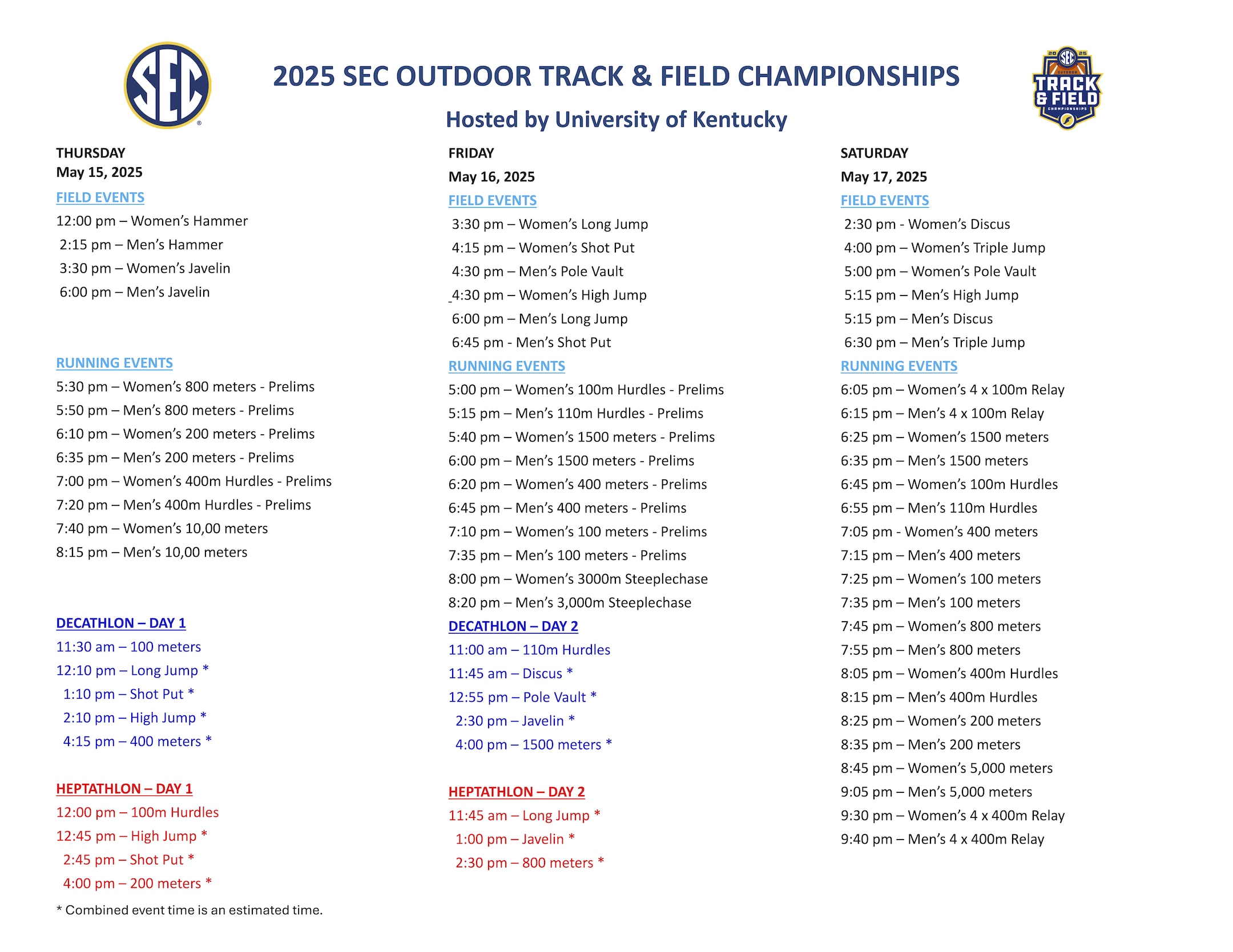 schedule of events